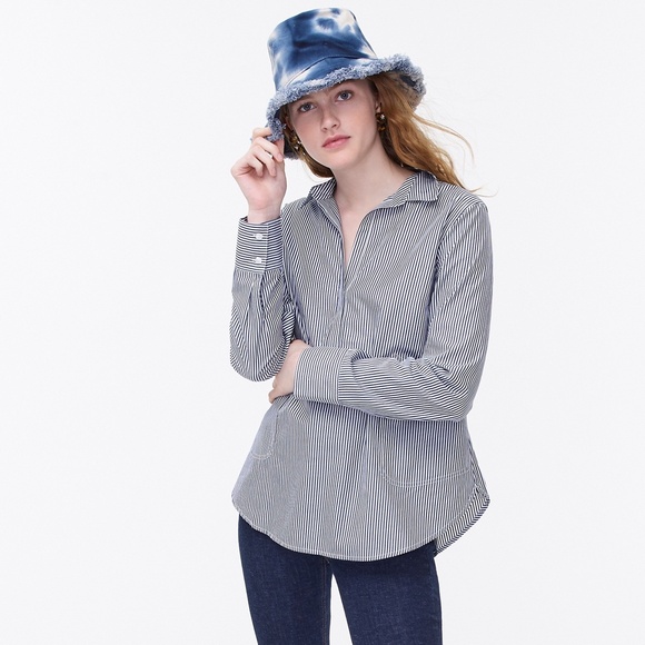 New J.CREW Size M Collared Popover Tunic Shirt in Stripe $89 Navy White AJ797 - Picture 2 of 7
